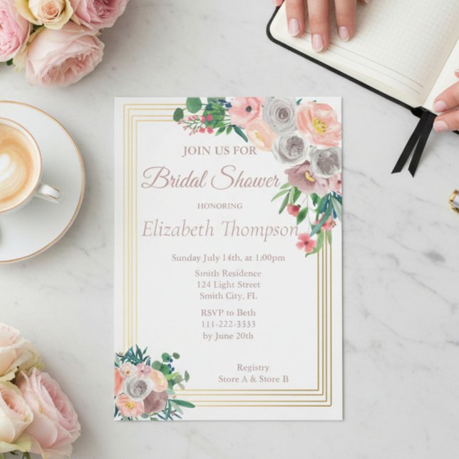 Elegant Purple Flower Bridal Shower Invitation (Creator Uploaded)