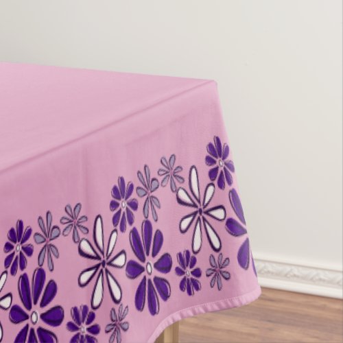 Elegant Purple Flower Doodle Border Pink Tablecloth