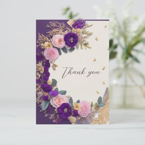 Elegant Purple Flower Funeral Thank you Card