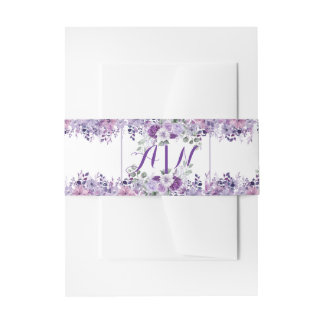 Elegant purple flower  invitation belly band