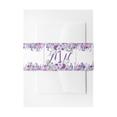 Elegant purple flower invitation belly band
