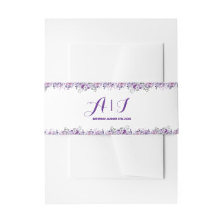Elegant purple flower  invitation belly band