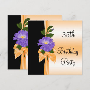 Elegant Purple Flower & Orange Ribbon 35th Invitation