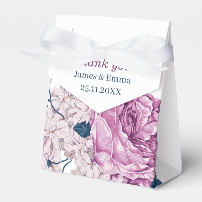 Elegant Purple Flower Personalized Wedding Favor Boxes (Front Side)