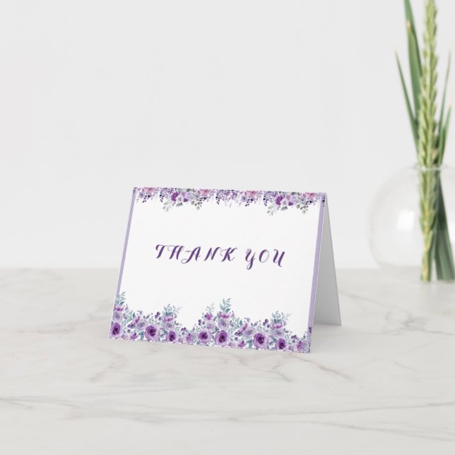 Elegant purple flower thank you card (Front)