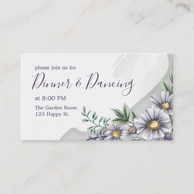 Elegant Purple Flower Watercolor Reception Enclosure Card (Front)