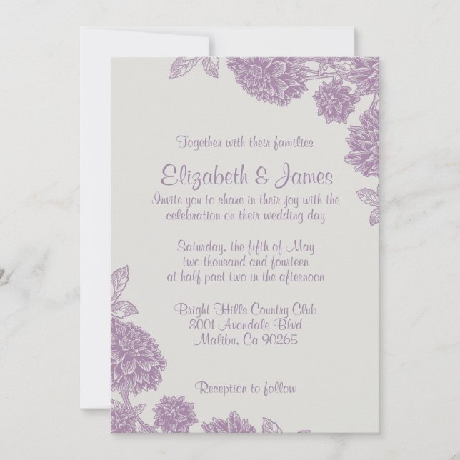 Elegant Purple Flower Wedding Invitations (Front)