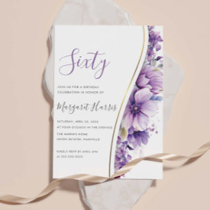 Elegant Purple Flowers 60th Sixty Birthday Invitation