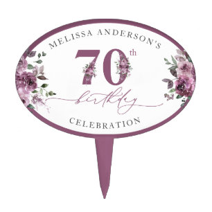 Elegant Purple Flowers 70th Birthday Cake Pick