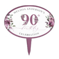 Elegant Purple Flowers 90th Birthday Cake Pick