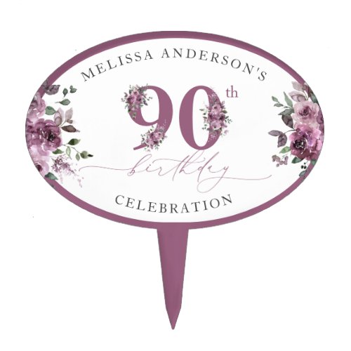 Elegant Purple Flowers 90th Birthday Cake Pick