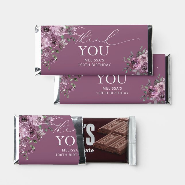 Elegant Purple Flowers Any Age Birthday Hershey Bar Favors (Front)