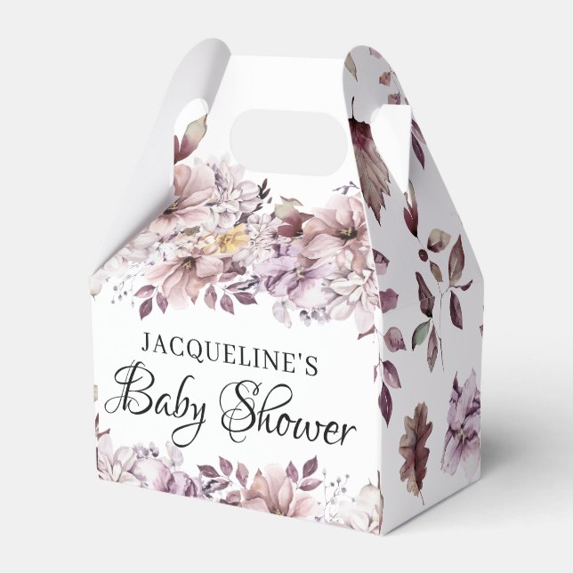 Elegant Purple Flowers Baby Shower Favor Boxes (Front Side)