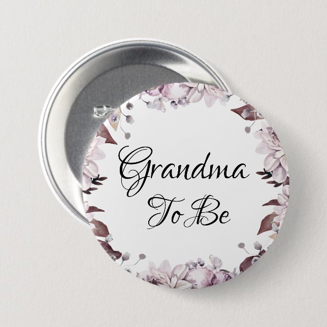 Elegant Purple Flowers Baby Shower Grandma to be  Button (Front & Back)
