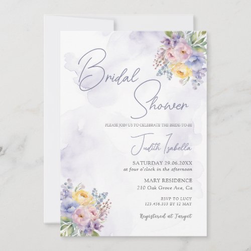 Elegant Purple Flowers Bridal Shower Invitation