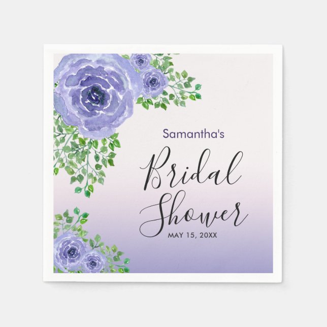 Elegant Purple Flowers | Bridal Shower Napkins (Front)