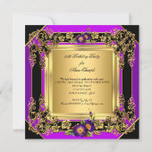 Elegant Purple Flowers Gold Black Birthday Party Invitation | Zazzle