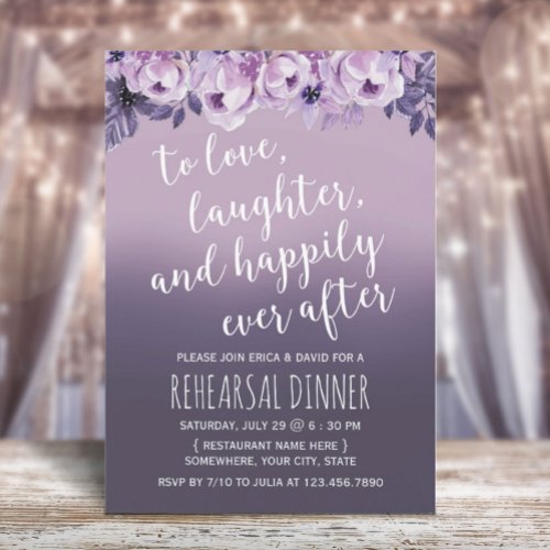 Elegant Purple Flowers Mauve Rehearsal Dinner Invitation