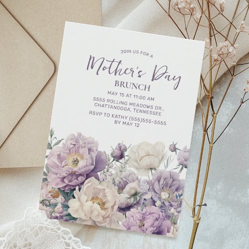 Elegant Purple Flowers Mothers Day Brunch Invitation