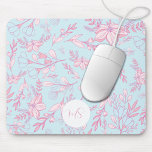 Elegant Purple Flowers Personalized Mouse Pad<br><div class="desc">This elegant mouse pad has a floral pattern of purple flowers against a light blue background. Personalize initials.</div>