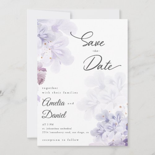 Elegant purple flowers wedding Save the Date Invitation