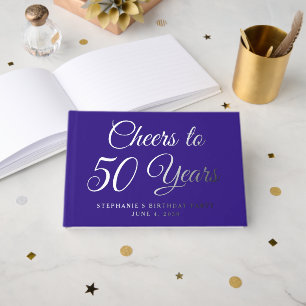 Elegant Purple Foil Cheers to 50 Years Guest Book