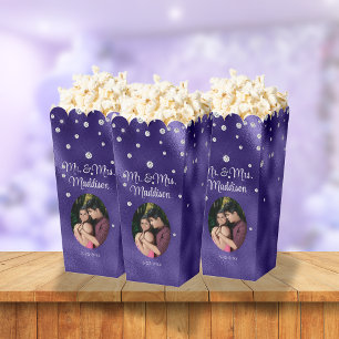 Elegant Purple Foil & Diamond Wedding Popcorn Favor Boxes