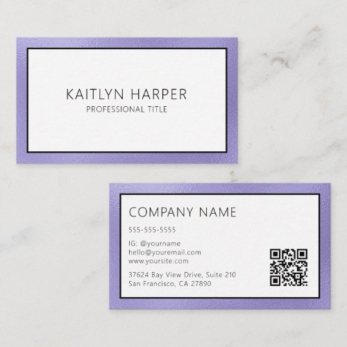 Elegant Purple Foil Edged QR Code Business Card