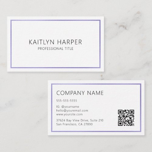 Elegant Purple Foil Frame Minimal QR Code Business Card