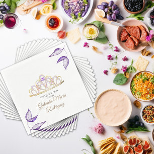 Elegant Purple Foliage and Tiara Quinceañera  Napkins