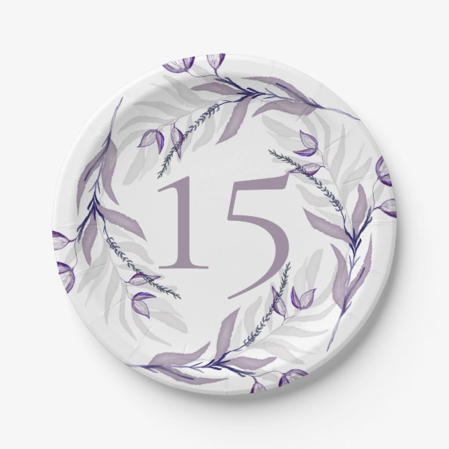 Elegant Purple Foliage Quinceañera Paper Plates (Front)