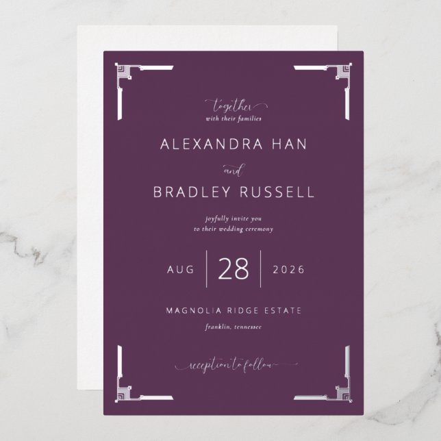 Elegant Purple Formal Wedding Invitation Foil Invitation (Front/Back)