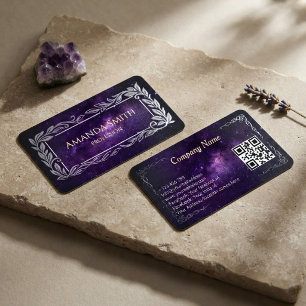 Elegant Purple Galaxy Sky QR Code Foil Spot Gloss Business Cards
