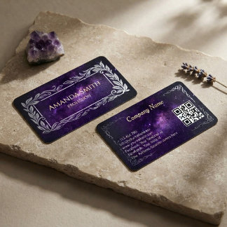 Elegant Purple Galaxy Sky QR Code Foil Spot Gloss Business Cards