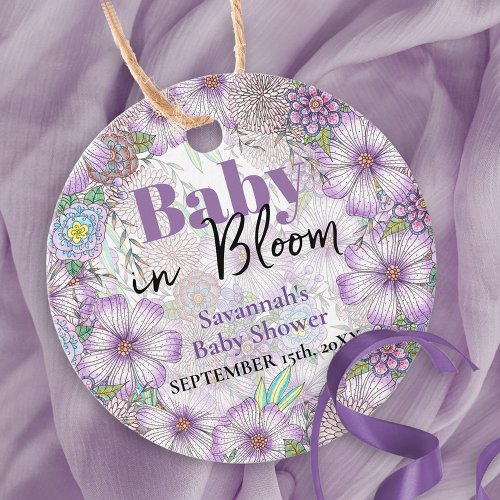 Elegant Purple Garden Flowers Baby in Bloom  Favor Tags