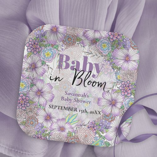 Elegant Purple Garden Flowers Baby in Bloom  Paper Plates
