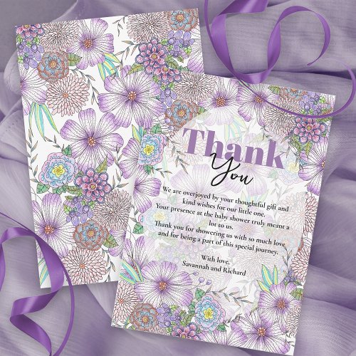 Elegant Purple Garden Flowers Baby in Bloom  Thank You Card