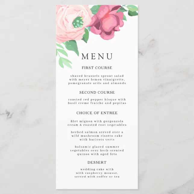 Elegant Purple garden flowers. Floral Wedding Menu | Zazzle