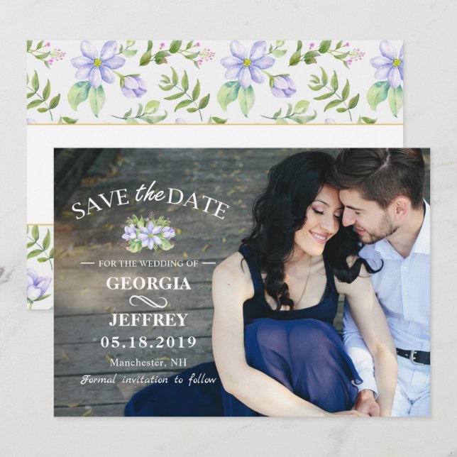 Elegant Purple Garden Wedding Save The Date Photo (Front/Back)