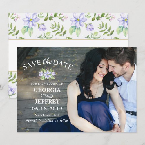 Elegant Purple Garden Wedding Save The Date Photo