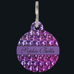 Elegant purple gemstones diamonds calligraphy pet ID tag<br><div class="desc">Elegant purple gemstones diamonds calligraphy -
Old Hollywood glitz and glamour -sparkling pink,  purple and blue diamond gemstones- make a great gift idea! customizable!</div>