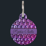 Elegant purple gemstones diamonds calligraphy pet ID tag<br><div class="desc">Elegant purple gemstones diamonds calligraphy -
Old Hollywood glitz and glamour -sparkling pink,  purple and blue diamond gemstones- make a great gift idea! customizable!</div>