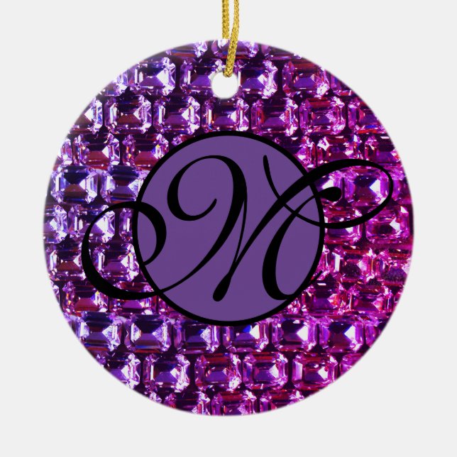 Elegant purple gemstones diamonds ceramic ornament (Front)