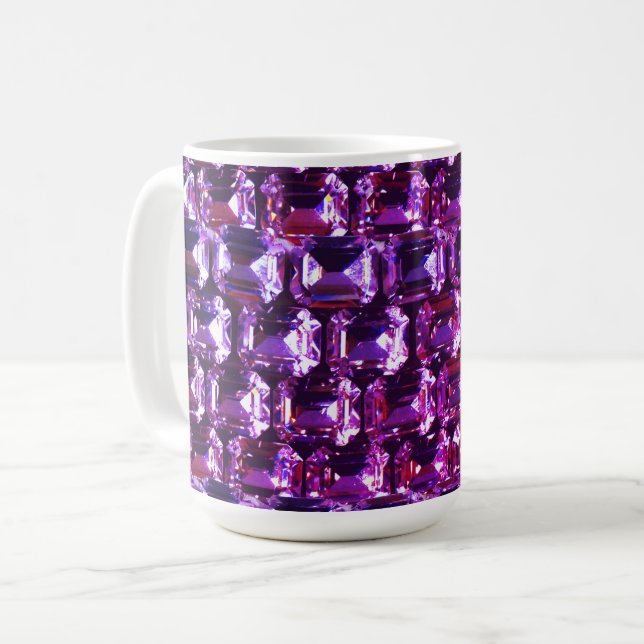 Elegant purple gemstones diamonds coffee mug (Front Left)