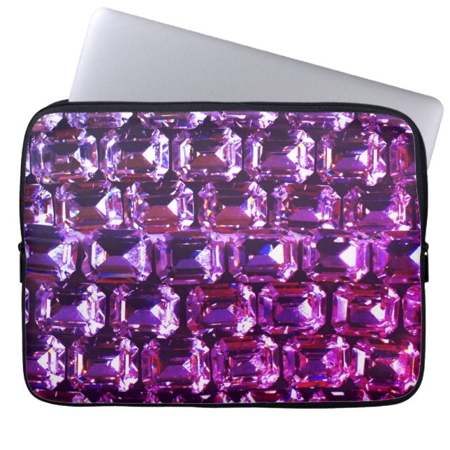 Elegant purple gemstones diamonds laptop sleeve (Front)