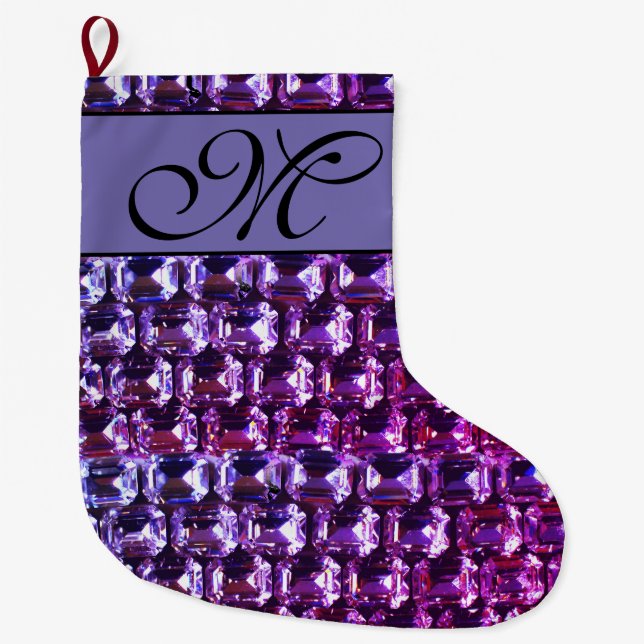 Elegant purple gemstones diamonds large christmas stocking (Front)