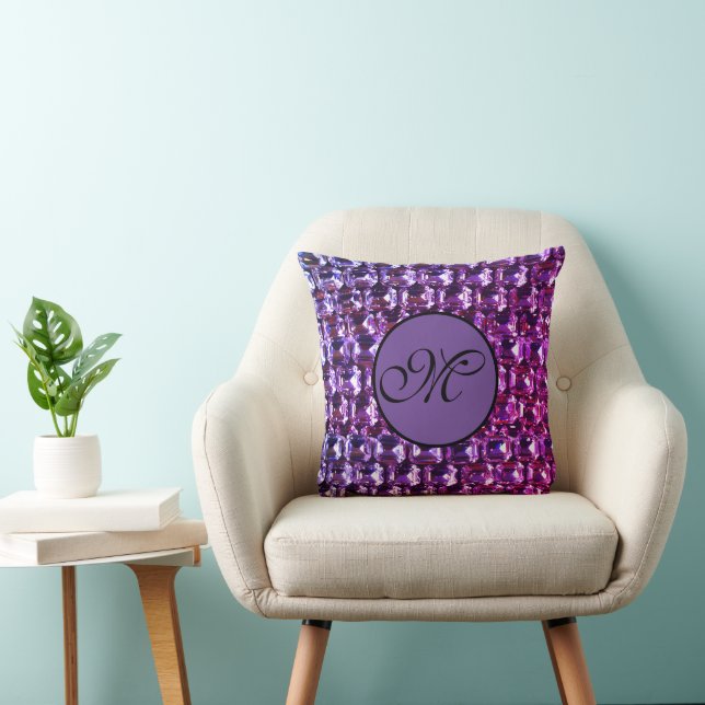 Elegant purple gemstones diamonds throw pillow (Chair)