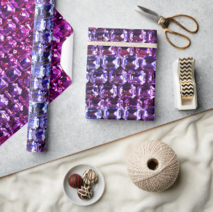 Elegant purple gemstones diamonds wrapping paper