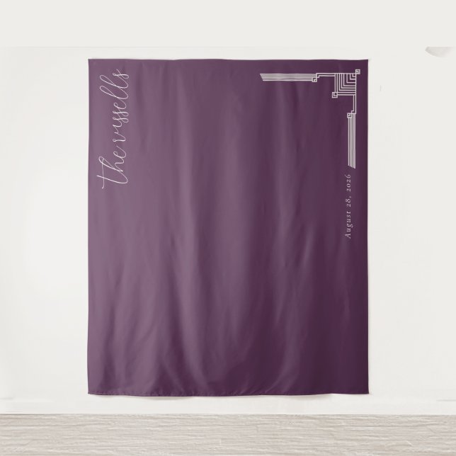 Elegant Purple Geometric Line Illustration Tapestry (Front)