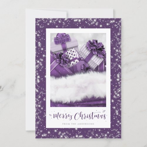 Elegant Purple Gifts Snow Merry Christmas Cards